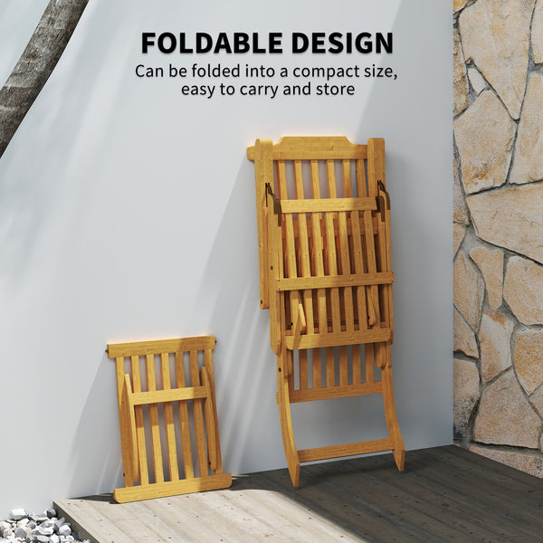 Outdoor Lounge Chair, Acacia Wood Folding Chaise Lounge Chair Recliner with Adjustable Footrest, Padded Cushion, Recline Back and Armrests for Patio Garden, White