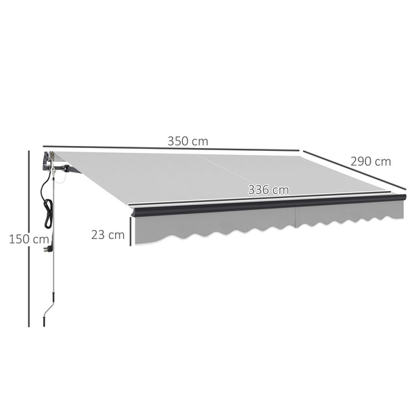 3.5 x 3(m) Electric Awning with Remote Controller, Aluminium Frame DIY Retractable Awning, UV30+ Sun Shade Canopy for Garden Patio Deck Door Window, Light Grey