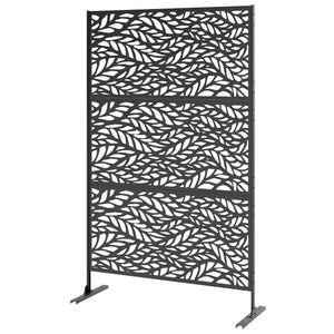 Metal Outdoor Privacy Screen, 78" x 48" Freestanding Outdoor Divider with Stand, Decorative Privacy Panel with Willow Branch Cut-out Design for Garden Backyard, Black