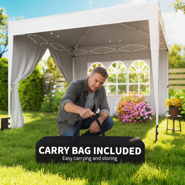 10 x 10 ft Pop Up Canopy Tent with Sidewalls, UPF50+ Outdoor Portable Instant Canopy Shelter with Carry Bag, Sandbags, Adjustable Height for  Parties, Events, Camping, White