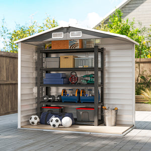 7' x 4' Outdoor Storage Shed, Easy to Assemble, Upgraded Galvanised Steel Frame with Foundation Kit, Double Doors with Lock, Metal Garden Shed with Vents Gloves, Dark Grey
