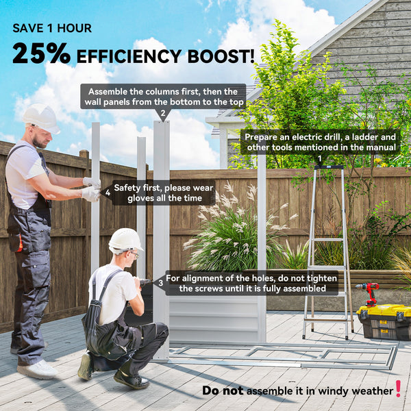 7' x 4' Outdoor Storage Shed, Easy to Assemble, Upgraded Galvanised Steel Frame with Foundation Kit, Double Doors with Lock, Metal Garden Shed with Vents Gloves, Dark Grey