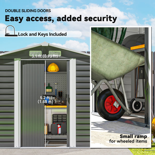 7' x 4' Outdoor Storage Shed, Easy to Assemble, Upgraded Galvanised Steel Frame with Foundation Kit, Double Doors with Lock, Metal Garden Shed with Vents Gloves, Dark Grey
