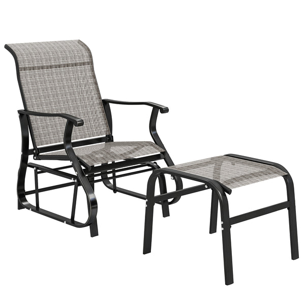 Outdoor Glider Chair with Ottoman, Patio Glider Set with 24.4" High Back, 22" Wide Seat, 2-Piece Outdoor Lounge Set with All-Weather Breathable Mesh for Porch, Garden, Backyard, Gray