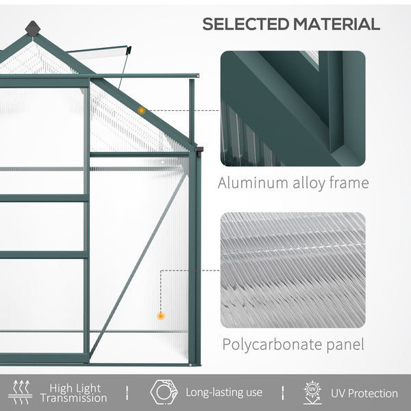 6' x 10' x 6.6' Polycarbonate Greenhouse, Walk-In Green House Kit Garden, Plants Grow, Galvanized Sheet Aluminum Frame with Rain Gutter, Vents and Sliding Door, Green