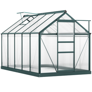 6' x 10' x 6.6' Polycarbonate Greenhouse, Walk-In Green House Kit Garden, Plants Grow, Galvanized Sheet Aluminum Frame with Rain Gutter, Vents and Sliding Door, Green