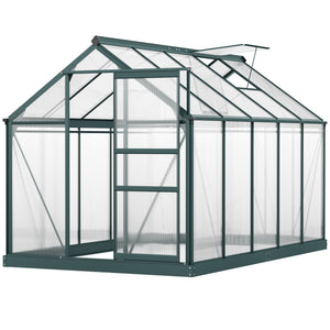 6' x 10' x 6.6' Polycarbonate Greenhouse, Walk-In Green House Kit Garden, Plants Grow, Galvanized Sheet Aluminum Frame with Rain Gutter, Vents and Sliding Door, Green