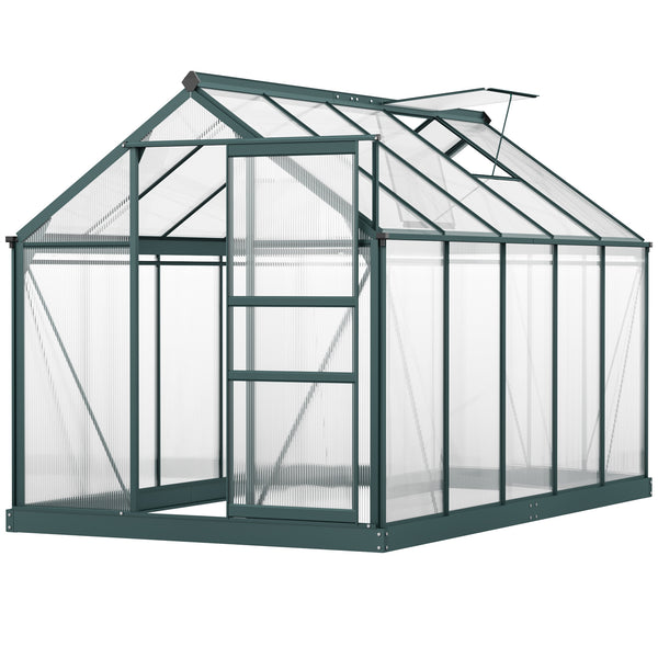6' x 10' x 6.6' Polycarbonate Greenhouse, Walk-In Green House Kit Garden, Plants Grow, Galvanized Sheet Aluminum Frame with Rain Gutter, Vents and Sliding Door, Green