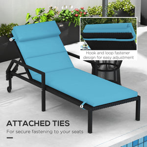 Outdoor Lounge Chair Cushion, Patio Chaise Lounge Cushion with Headrest and Ties, Water Resistant Replacement Sun Lounger Seat Pads, Turquoise