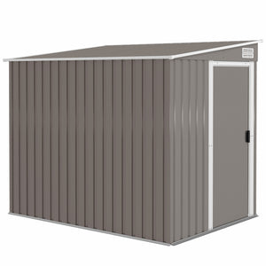 5 x 7FT Lean to Outdoor Storage Shed with Foundation Kit, Metal Garden Shed with Adjustable Shelves, Sliding Door, Vents, Hooks for Backyard, Patio, Lawn, Light Grey