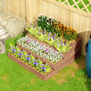 4-Tier Raised Garden Bed, Wooden Elevated Planter Box Kit with Liner, Raised Flower Bed for Vegetables, Flowers, Herbs, 45" x 45" x 18", Dark Brown
