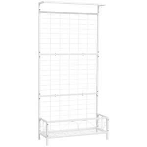 Outsunny Tall Plant Stand with Trellis and Hanging Bar, Metal Plant Holder Flower Stand for Vine Climbing Plants Flowers Indoor Outdoor Use, 35" x 12.8" x 74", White