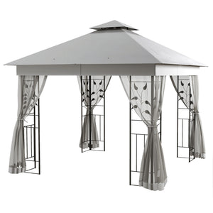 3(m) x 3(m) Garden Gazebo, Double Roof Outdoor Gazebo Canopy Shelter with Netting, Solid Steel Frame, for Garden, Lawn and Deck, Light Grey