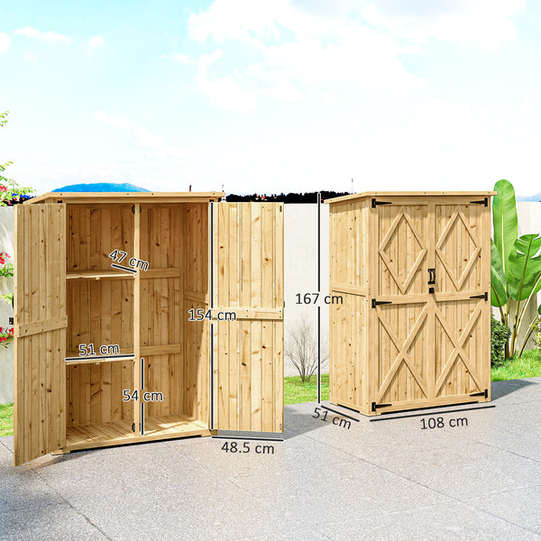 Wooden Garden Storage Shed, Tool Storage Cabinet with Asphalt Roof and 2 Shelves for Garden Tools, Equipment, Outdoor Tool Shed with Double Doors, Natural