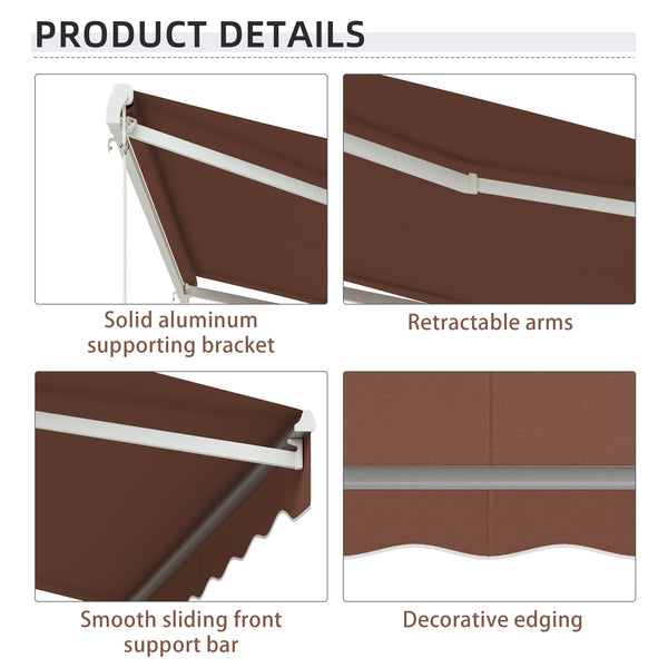 13' x 10' Electric Awning, Retractable Awning Sun Shade Shelter with Remote Controller, Manual Crank Handle and Aluminum Frame, for Deck, Balcony, Yard, Coffee