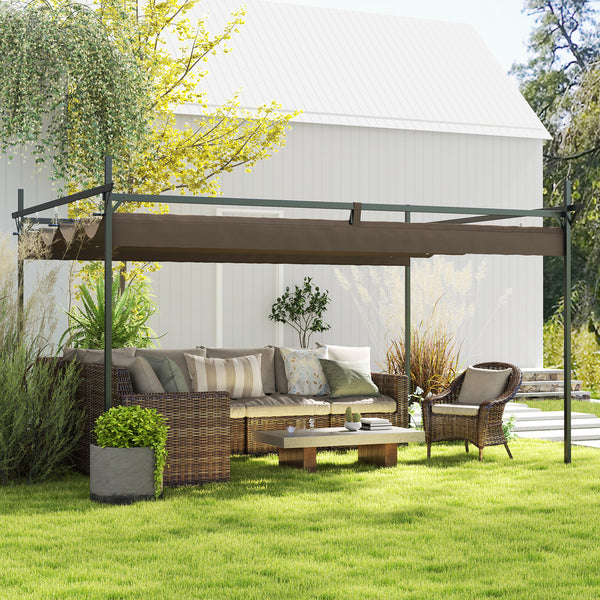 10' x 13' Retractable Pergola Canopy with Stronger Metal Frame, Outdoor Pergola Sun Shade Shelter for Garden, Patio, Backyard, Deck, Brown