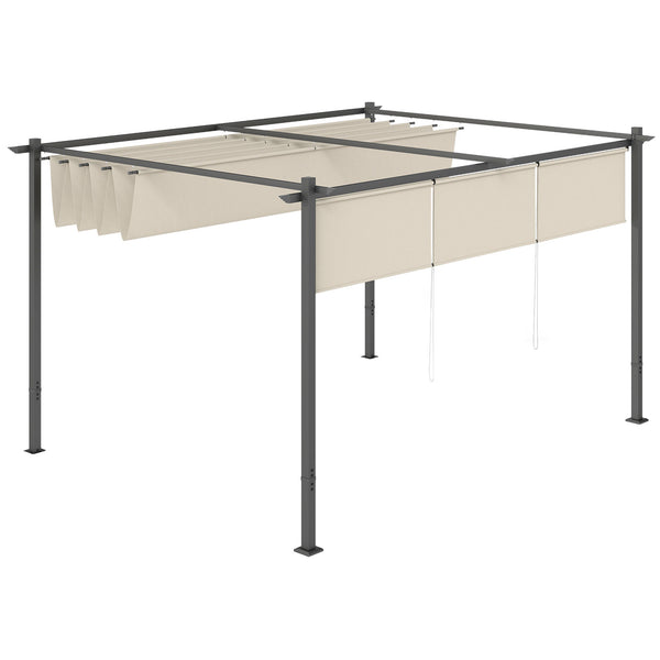 3 x 4m Metal Pergola with Retractable Roof and Roller Shade, Free Standing Gazebo Canopy Pergola Kit, UPF30+ Outdoor Sun Shelter, Beige