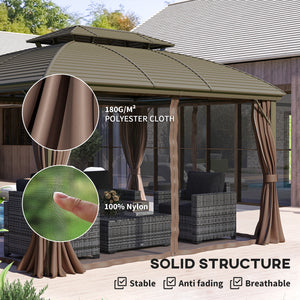 10' x 12' Hardtop Gazebo Canopy with Double Roof and Aluminum Frame, Outdoor Gazebo with Netting and Curtains for Patio, Garden, Backyard, Deck, Lawn, Coffee