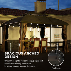3.65 x 3(m) Hardtop Steel Gazebo Canopy for Patio Heavy Duty Outdoor Pavilion with Aluminium Alloy Frame, Double Roof, Net Sidewalls and Curtains, Coffee