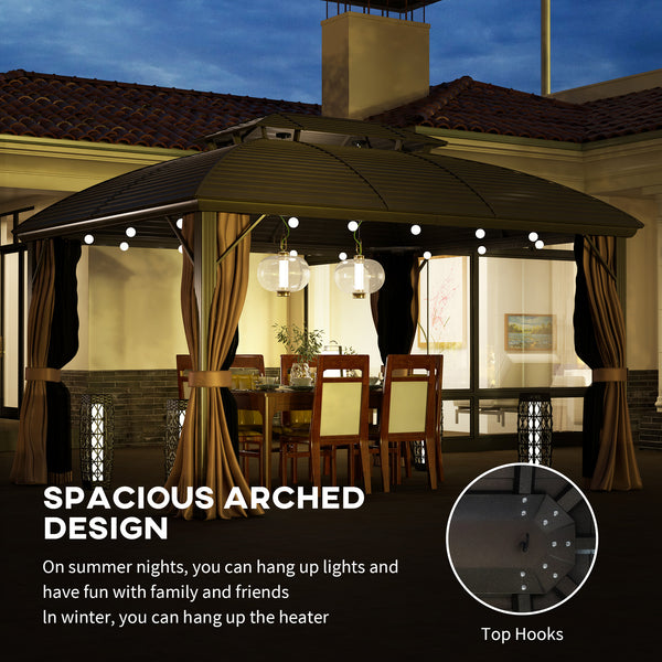 3.65 x 3(m) Hardtop Steel Gazebo Canopy for Patio Heavy Duty Outdoor Pavilion with Aluminium Alloy Frame, Double Roof, Net Sidewalls and Curtains, Coffee