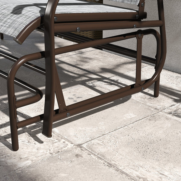 Outdoor Glider Bench with Tempered Glass Table, Breathable Mesh, 2-Person Rocking Glider Chair, Swing Loveseat Rocker, for Porch, Garden, Poolside, Balcony, Grey