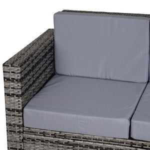 Rattan Sofa, 2 Seater Garden Furniture with Soft Padded Cushion and Armrests, Wicker Garden Loveseat for Patio, Mixed Grey