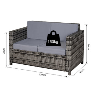 Rattan Sofa, 2 Seater Garden Furniture with Soft Padded Cushion and Armrests, Wicker Garden Loveseat for Patio, Mixed Grey
