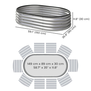 2Pcs Galvanized Raised Garden Bed, 5 x 3 x 1 ft Modular Metal Garden Beds with Rubber Strip Edging, Oval Outdoor Planter Box for Vegetables, Flowers, Herbs, Silver