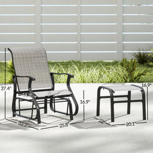 Outdoor Glider Chair with Ottoman, Patio Glider Set with 24.4" High Back, 22" Wide Seat, 2-Piece Outdoor Lounge Set with All-Weather Breathable Mesh for Porch, Garden, Backyard, Gray