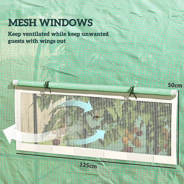 3 x 3 x 2m Polytunnel Greenhouse with Doors and Mesh Windows, Walk-in Grow House Tent with UV-resistant PE Cover and Steel Frame, Green