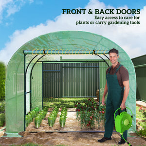 3 x 3 x 2m Polytunnel Greenhouse with Doors and Mesh Windows, Walk-in Grow House Tent with UV-resistant PE Cover and Steel Frame, Green