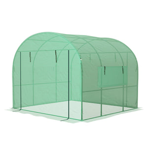 3 x 3 x 2m Polytunnel Greenhouse with Doors and Mesh Windows, Walk-in Grow House Tent with UV-resistant PE Cover and Steel Frame, Green