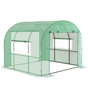 3 x 3 x 2m Polytunnel Greenhouse with Doors and Mesh Windows, Walk-in Grow House Tent with UV-resistant PE Cover and Steel Frame, Green