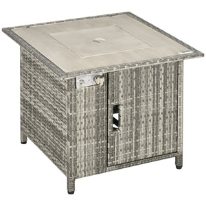 Outdoor PE Rattan Gas Fire Pit Table, Patio Square Propane Heater with Rain Cover, Glass Windscreen, and Lava Stone, 50,000 BTU, Grey