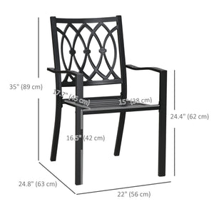 2 Pieces Patio Dining Chairs with Floral Patterns Backrest, Stackable Design Outdoor Armchair for 2 with Slatted Seat, for Balcony, Deck, Lawn, Black
