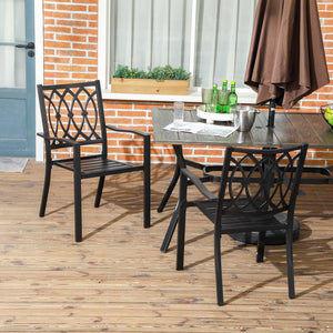 2 Pieces Patio Dining Chairs with Floral Patterns Backrest, Stackable Design Outdoor Armchair for 2 with Slatted Seat, for Balcony, Deck, Lawn, Black