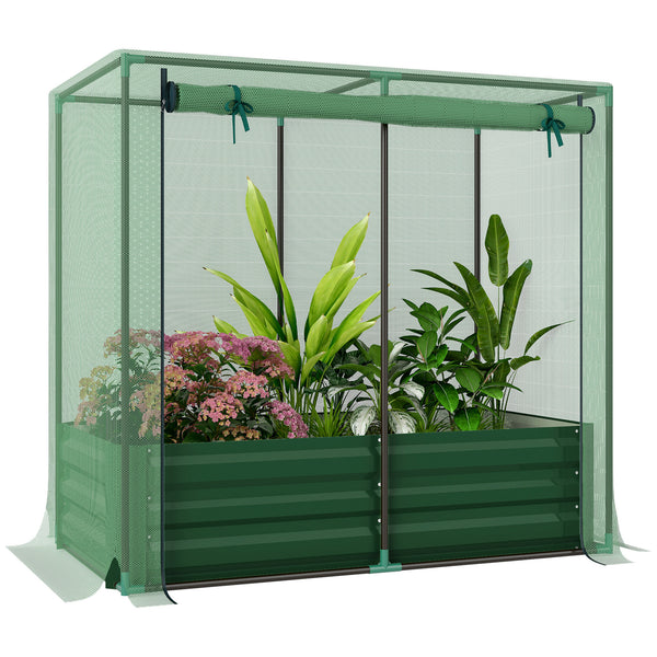 4.1 x 2.1ft Galvanized Raised Garden Bed with Cover, Metal Planter Box with Crop Cage Plant Protection Net and Shade Cloth, for Vegetables, Flowers, Herbs, Green