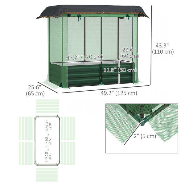 4.1 x 2.1ft Galvanized Raised Garden Bed with Cover, Metal Planter Box with Crop Cage Plant Protection Net and Shade Cloth, for Vegetables, Flowers, Herbs, Green