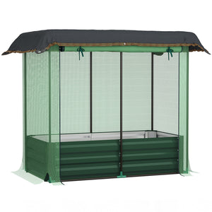 4.1 x 2.1ft Galvanized Raised Garden Bed with Cover, Metal Planter Box with Crop Cage Plant Protection Net and Shade Cloth, for Vegetables, Flowers, Herbs, Green