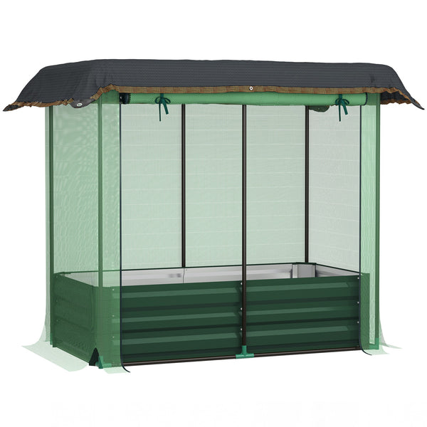 4.1 x 2.1ft Galvanized Raised Garden Bed with Cover, Metal Planter Box with Crop Cage Plant Protection Net and Shade Cloth, for Vegetables, Flowers, Herbs, Green