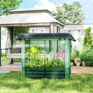 4.1 x 2.1ft Galvanized Raised Garden Bed with Cover, Metal Planter Box with Crop Cage Plant Protection Net and Shade Cloth, for Vegetables, Flowers, Herbs, Green
