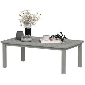 Aluminium Outdoor Coffee Table, Rectangular Patio Side Table with Wood Grain Effect and Slat Tabletop for Indoor, Garden, Balcony, 100cm x 60cm, Grey