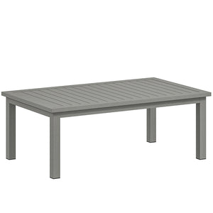 Aluminium Outdoor Coffee Table, Rectangular Patio Side Table with Wood Grain Effect and Slat Tabletop for Indoor, Garden, Balcony, 100cm x 60cm, Grey