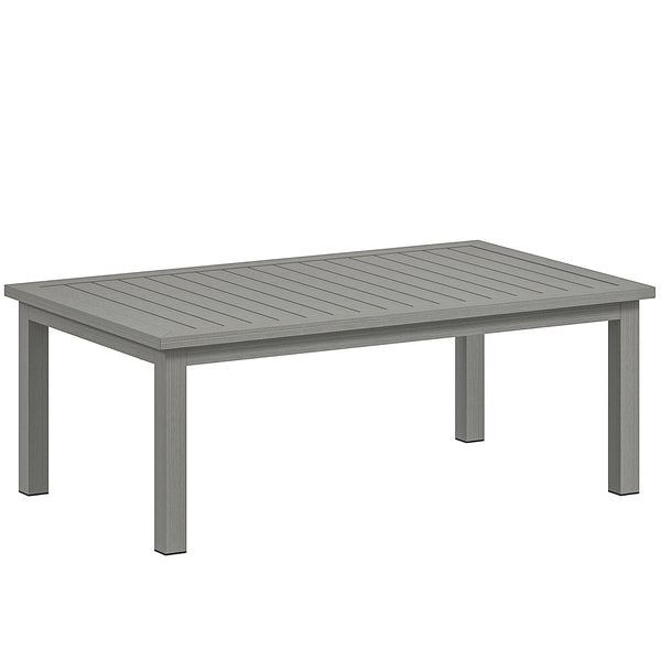 Aluminium Outdoor Coffee Table, Rectangular Patio Side Table with Wood Grain Effect and Slat Tabletop for Indoor, Garden, Balcony, 100cm x 60cm, Grey