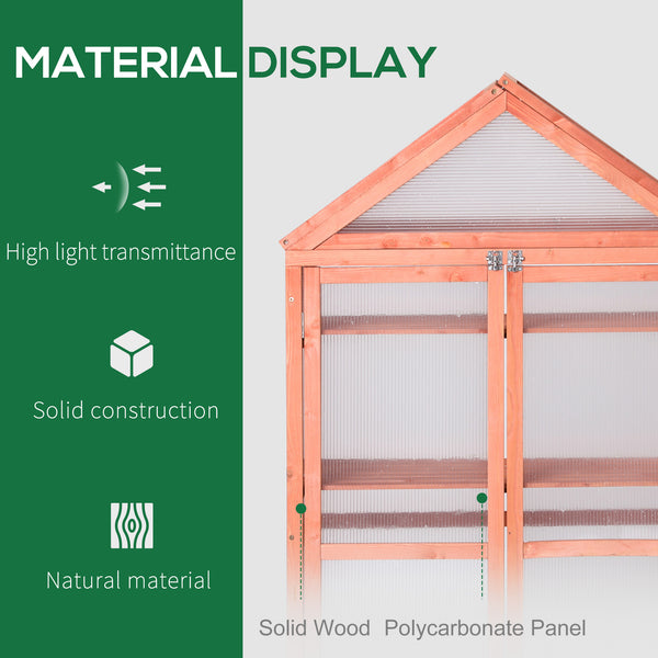 Garden Cold Frame Polycarbonate Greenhouse with Adjustable Shelves, Double Doors, Openable Top Covers, Grow House for Flower Vegetable Plants, 80 x 47 x 138cm, Orange