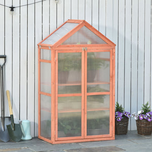 Garden Cold Frame Polycarbonate Greenhouse with Adjustable Shelves, Double Doors, Openable Top Covers, Grow House for Flower Vegetable Plants, 80 x 47 x 138cm, Orange