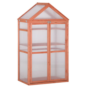 Garden Cold Frame Polycarbonate Greenhouse with Adjustable Shelves, Double Doors, Openable Top Covers, Grow House for Flower Vegetable Plants, 80 x 47 x 138cm, Orange