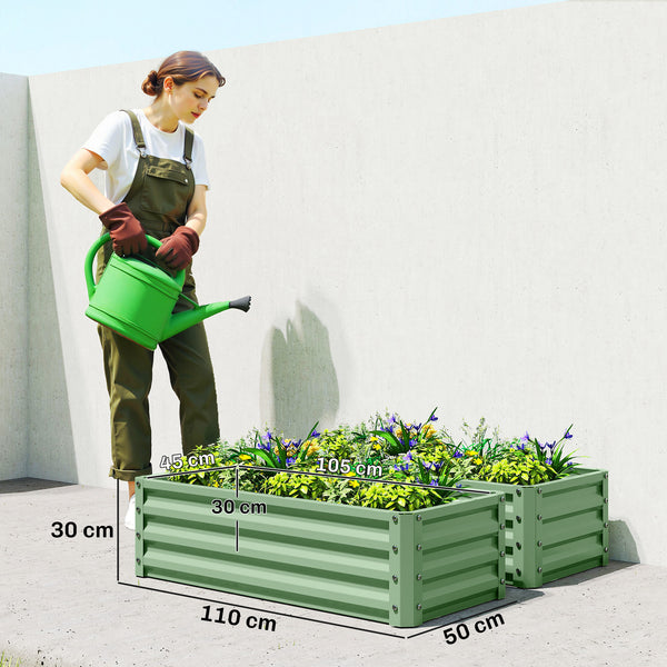 Set of 2 Raised Garden Bed, Outdoor Planter Box with Galvanised Steel Frame for Growing Vegetables, Flowers and Herbs, 110 x 50 x 30cm, Light Green