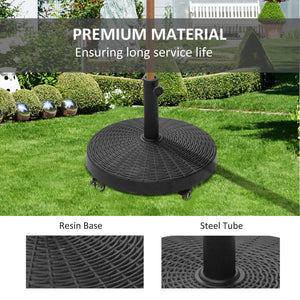 20.5" Round Resin Patio Umbrella Base, 50 lbs Garden Parasol Holder Outdoor Offset Weight Stand with Braked Wheels, Black