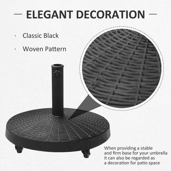 20.5" Round Resin Patio Umbrella Base, 50 lbs Garden Parasol Holder Outdoor Offset Weight Stand with Braked Wheels, Black